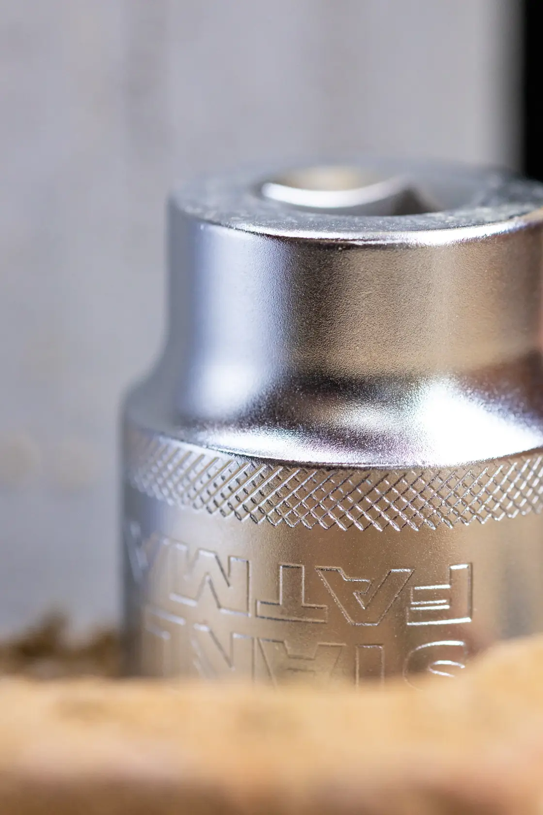 STANLEY FMMT17238-0 silver socket tool close-up with knurled grip in photography category.