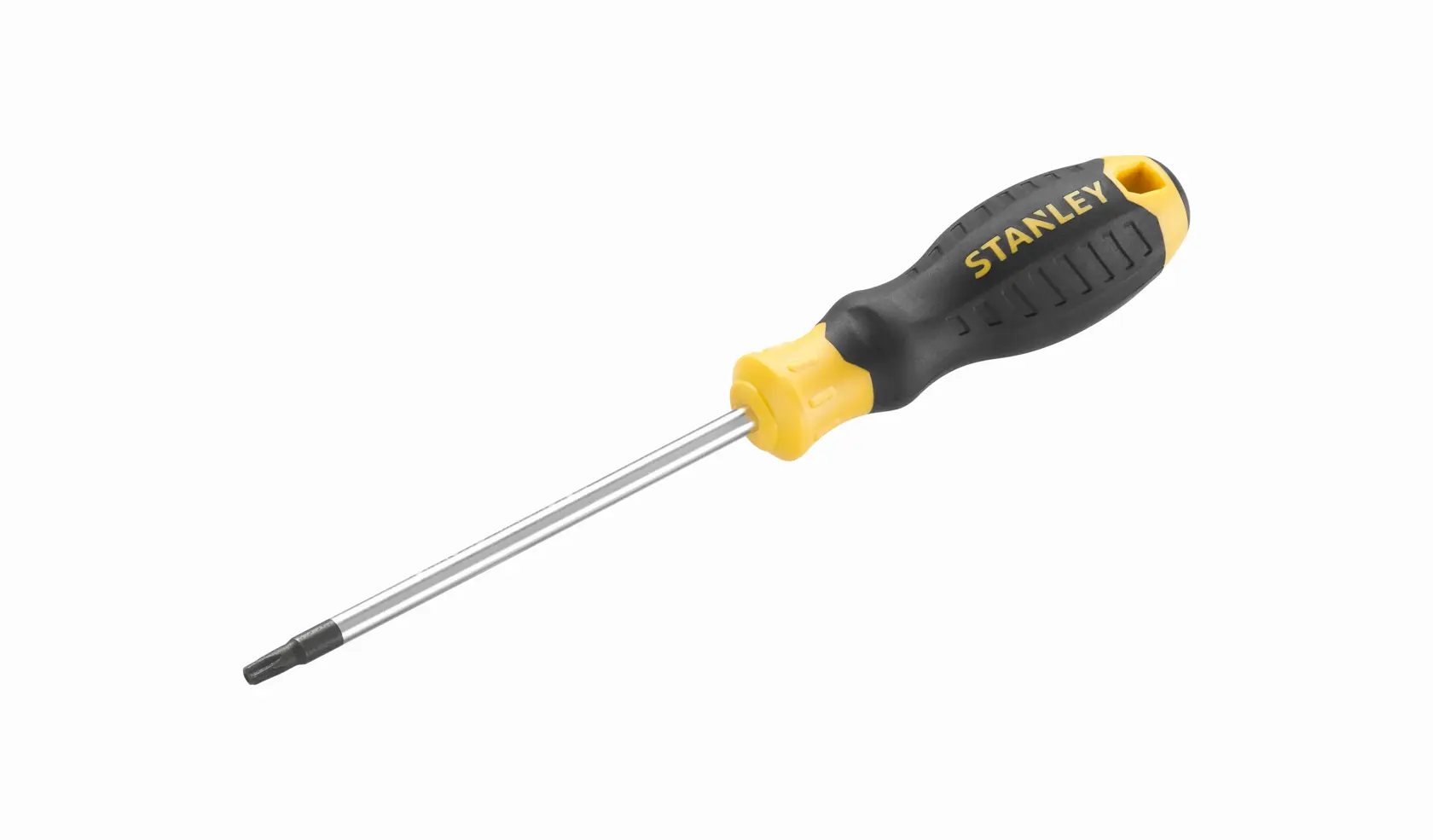 STANLEY STHT16179-0 Phillips screwdriver with black and yellow handle, side angle on white background.